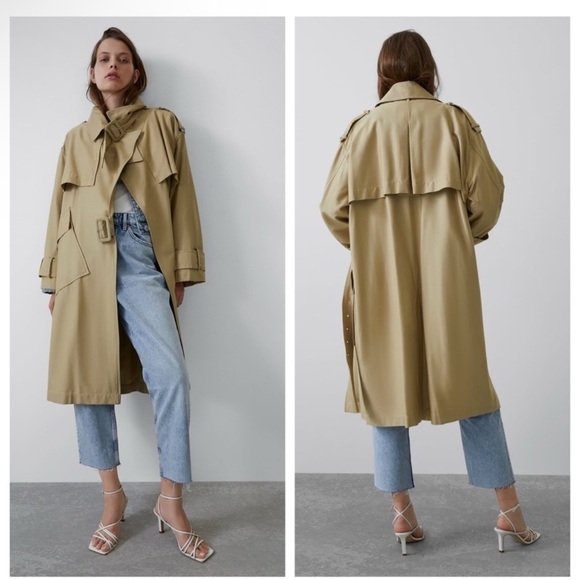 Zara Jackets & Blazers - ZARA Women’s Oversized Tan Beige Double Breasted Long Trench Coat Oversized L-XL